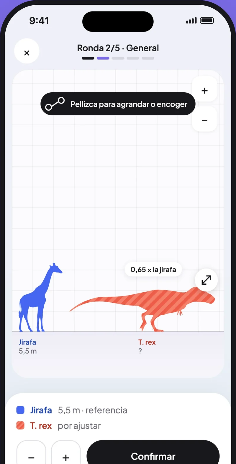 Una ronda de Sizr: ajustar un T. rex junto a una jirafa